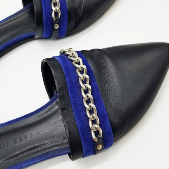 Jenni Kayne Chain D’Orsay Flats Slip On Black/Ink Royal Cobalt Blue Size 37 $595 - Picture 11 of 16